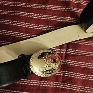 Roberto Cavalli White Leather Belt with Gold Accent